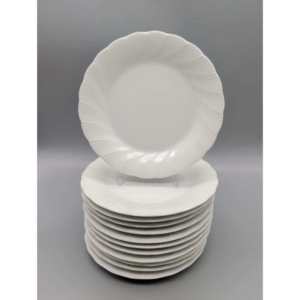Set of 12 Vintage Sheffield Bone White Porcelain Bread Plates 6.5" Swirl Rim